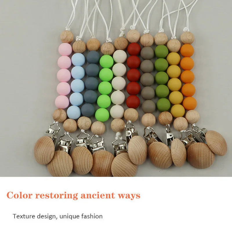 Modabebe Silicone Pacifier Chain BPA Free Baby Pacifier Anti-Drop Chain Wood Bead Pacifier Clips Dummy Chain