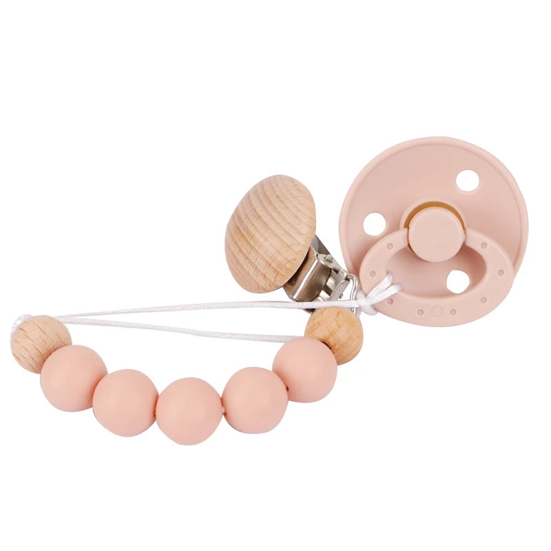 Modabebe Silicone Pacifier Chain BPA Free Baby Pacifier Anti-Drop Chain Wood Bead Pacifier Clips Dummy Chain