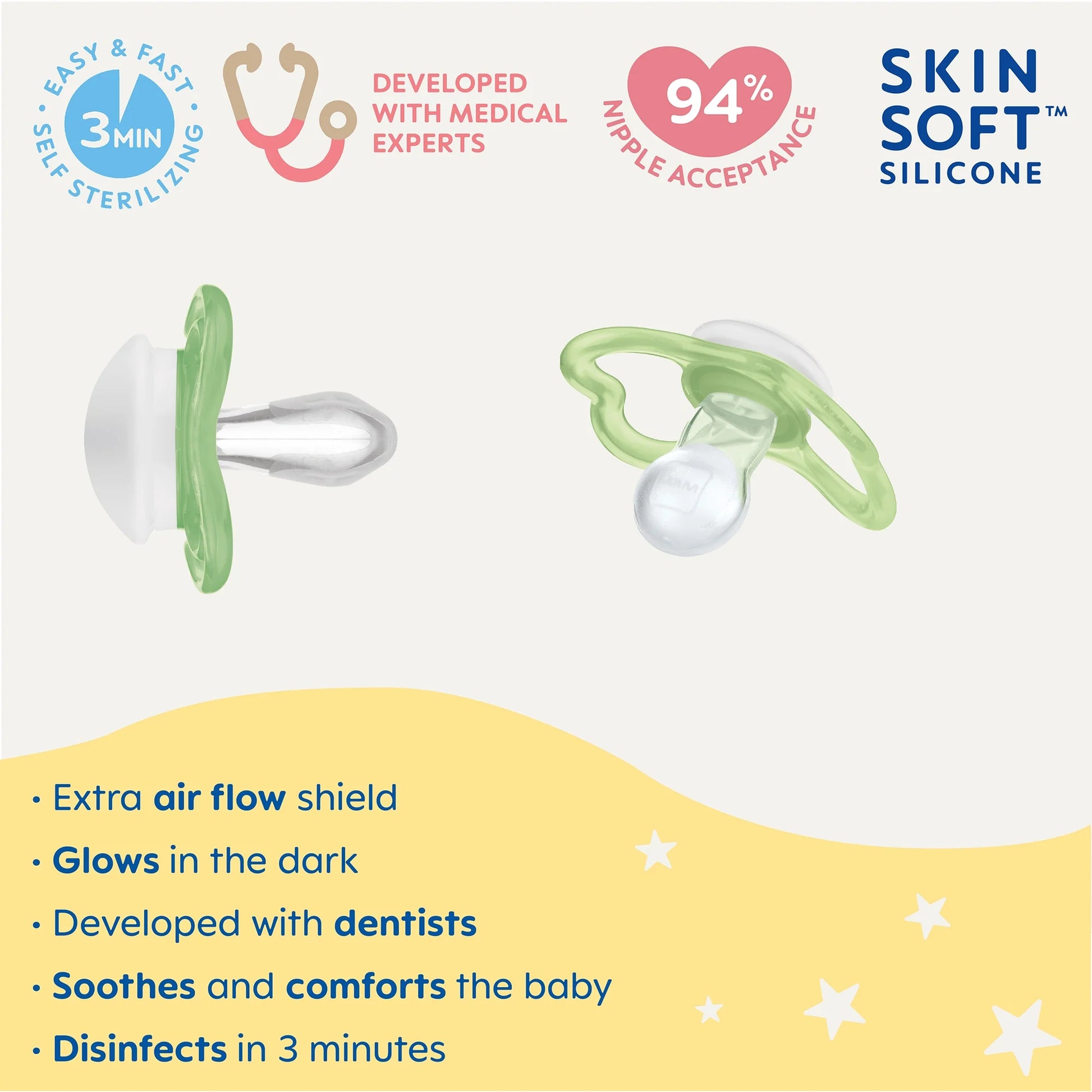Air Night Pacifier, 6+ Months, Unisex, 2 Pack