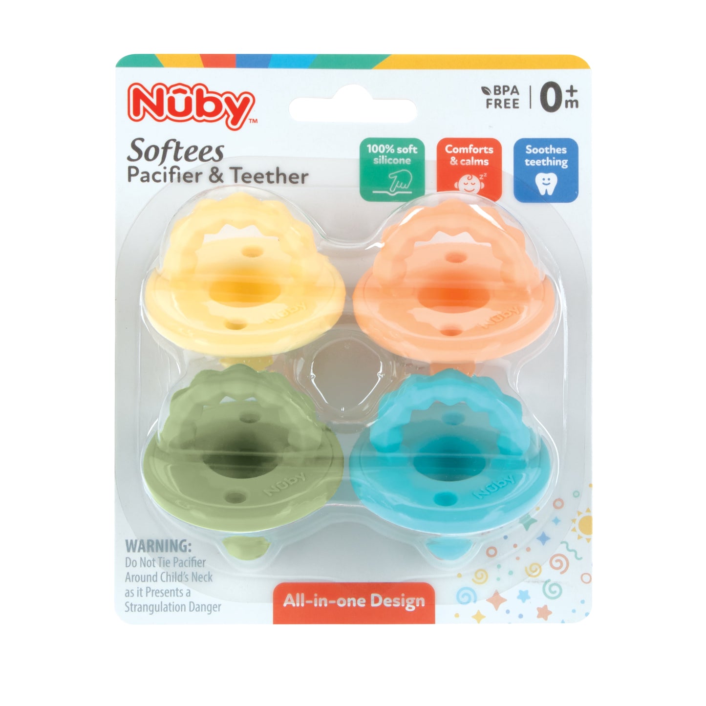 (3 Pack)  Softees Pacifier and Teether for Babies, 4 Pack Infant Pacifiers