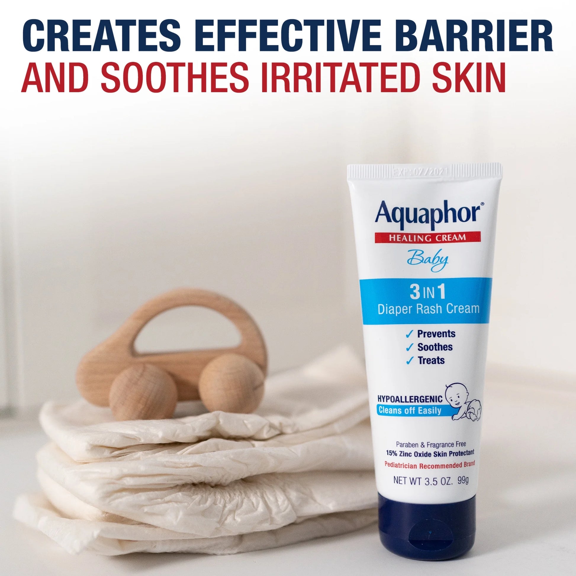 (2 Pack)  Baby Diaper Rash Cream with Zinc Oxide, Hypoallergenic, Paraben and Fragrance Free, 3.5 Oz