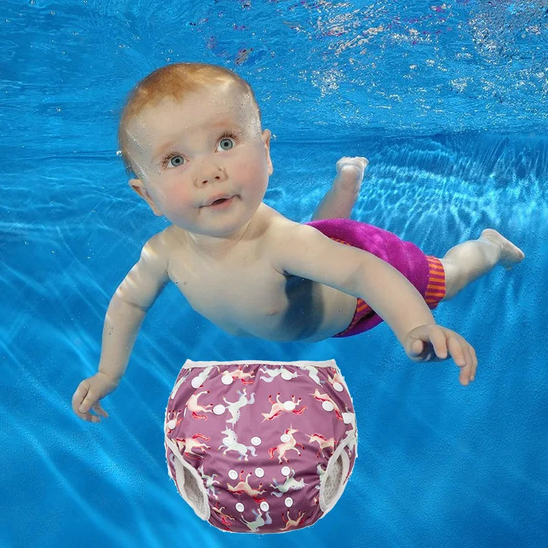 Baby Swimming Diaper Boy Girl Waterproof Cloth Nappy Cover Cartoon Adjustable Swim Pants Infant Toddler Swimwear for Kids Child