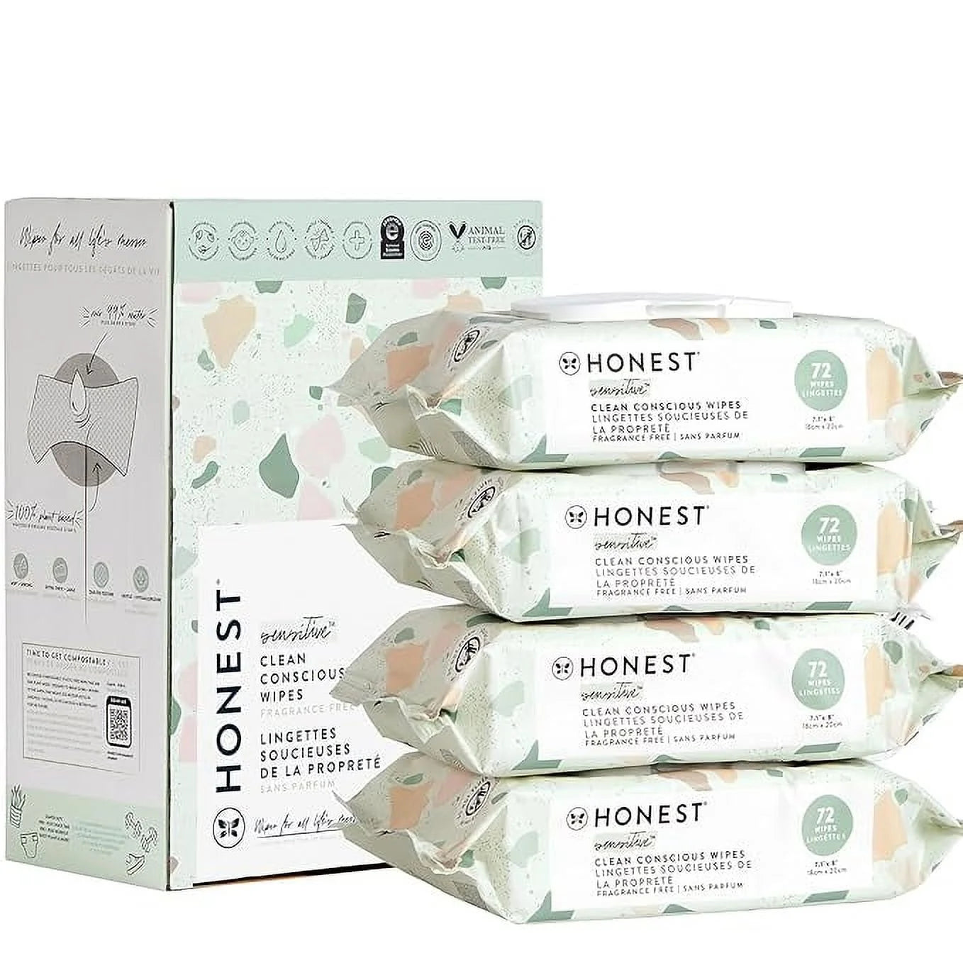 Clean Conscious Unscented Wipes | over 99% Water, Compostable, Plant-Based, Baby Wipes | Hypoallergenic for Sensitive Skin, EWG Verified | Geo Mood, 288 Count