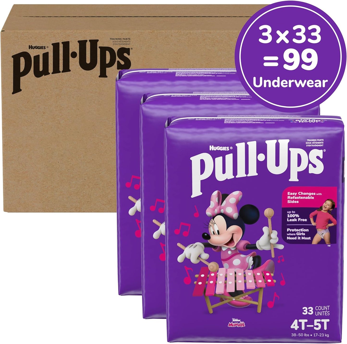 Girls' Potty Training Pants, Size 4T-5T Training Underwear (38-50 Lbs), 99 Count (3 Packs of 33)