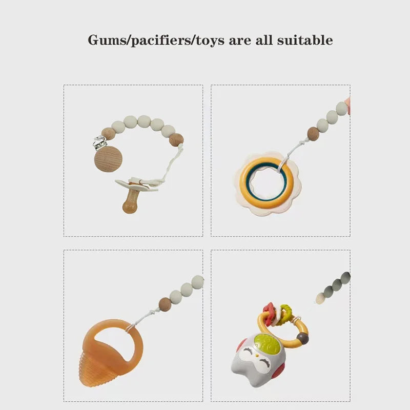 Modabebe Silicone Pacifier Chain BPA Free Baby Pacifier Anti-Drop Chain Wood Bead Pacifier Clips Dummy Chain