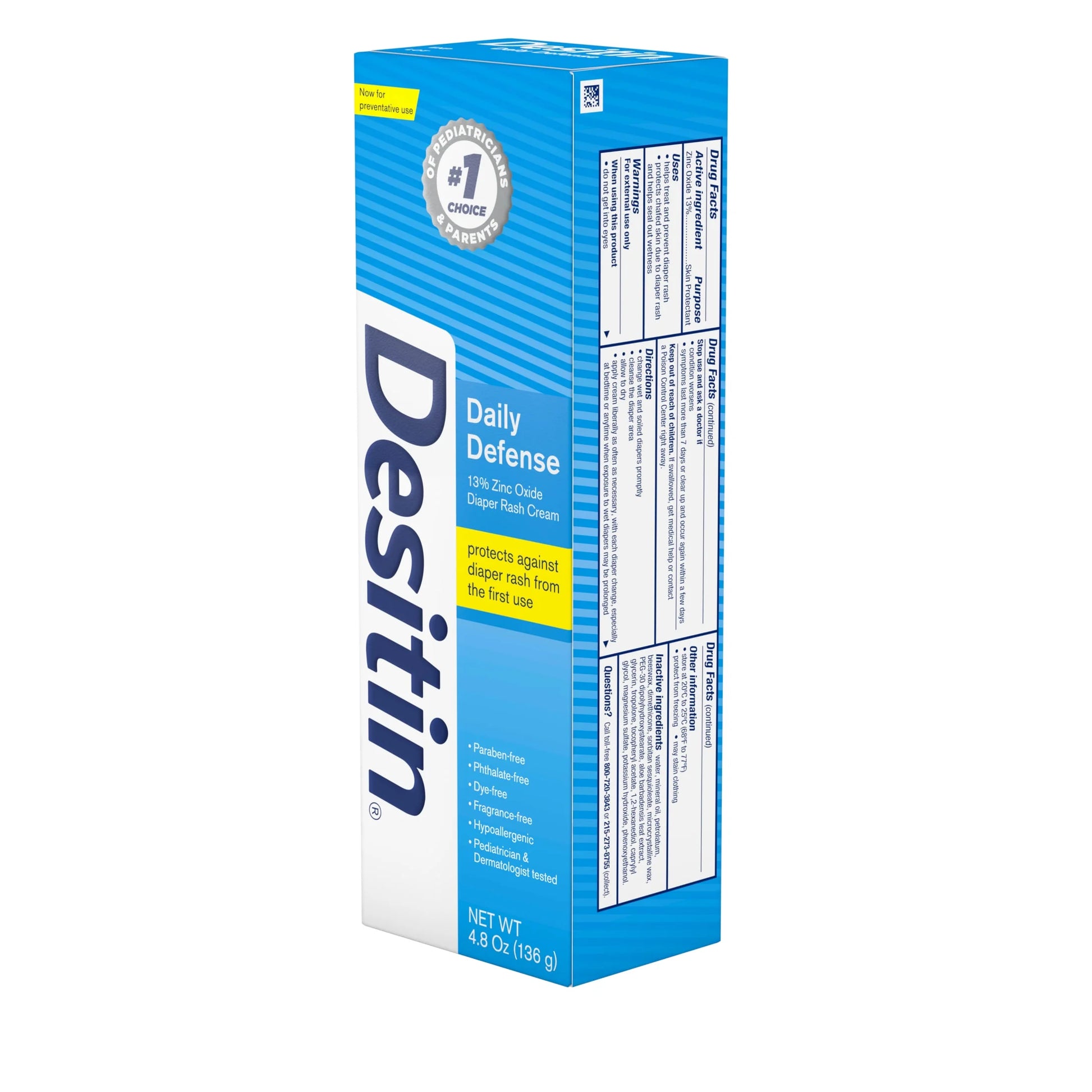 (2 Pack)  Daily Defense Baby Diaper Rash Cream, Butt Paste with Zinc Oxide, 4.8 Oz