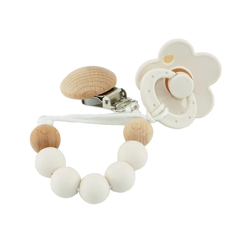 Modabebe Silicone Pacifier Chain BPA Free Baby Pacifier Anti-Drop Chain Wood Bead Pacifier Clips Dummy Chain