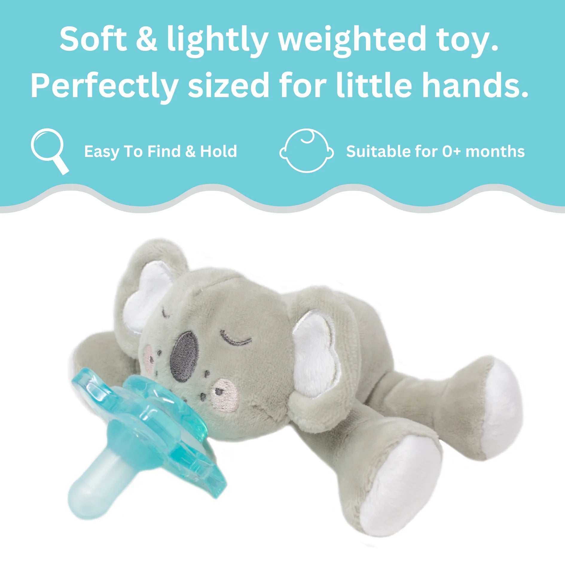 Pacibuddy Koala Pacifier Holder - Plush Toy Includes Detachable Pacifier - Adapts to Name Brand Pacifiers - Baby Gift Suitable for All Ages - Infant Binky, Soother, Paci, Plush Baby Toy
