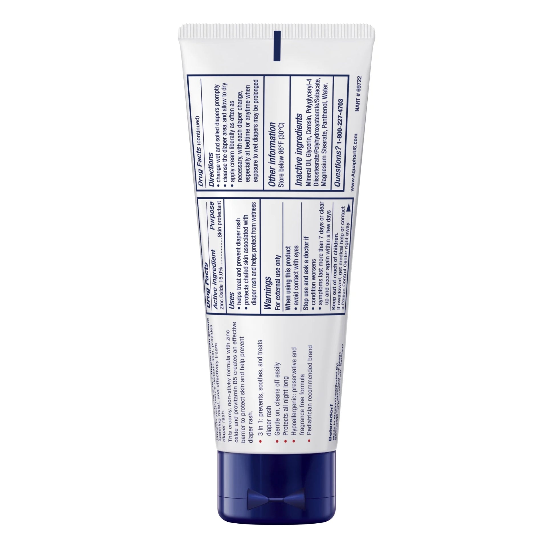 Baby Diaper Rash Cream with Zinc Oxide, Hypoallergenic, Paraben and Fragrance Free, 3.5 Oz
