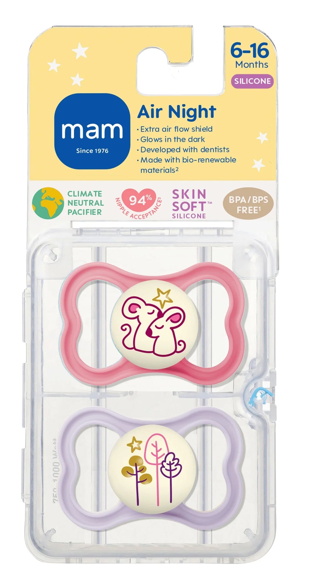 Air Night Pacifier, 6+ Months, Girl, 2 Pack