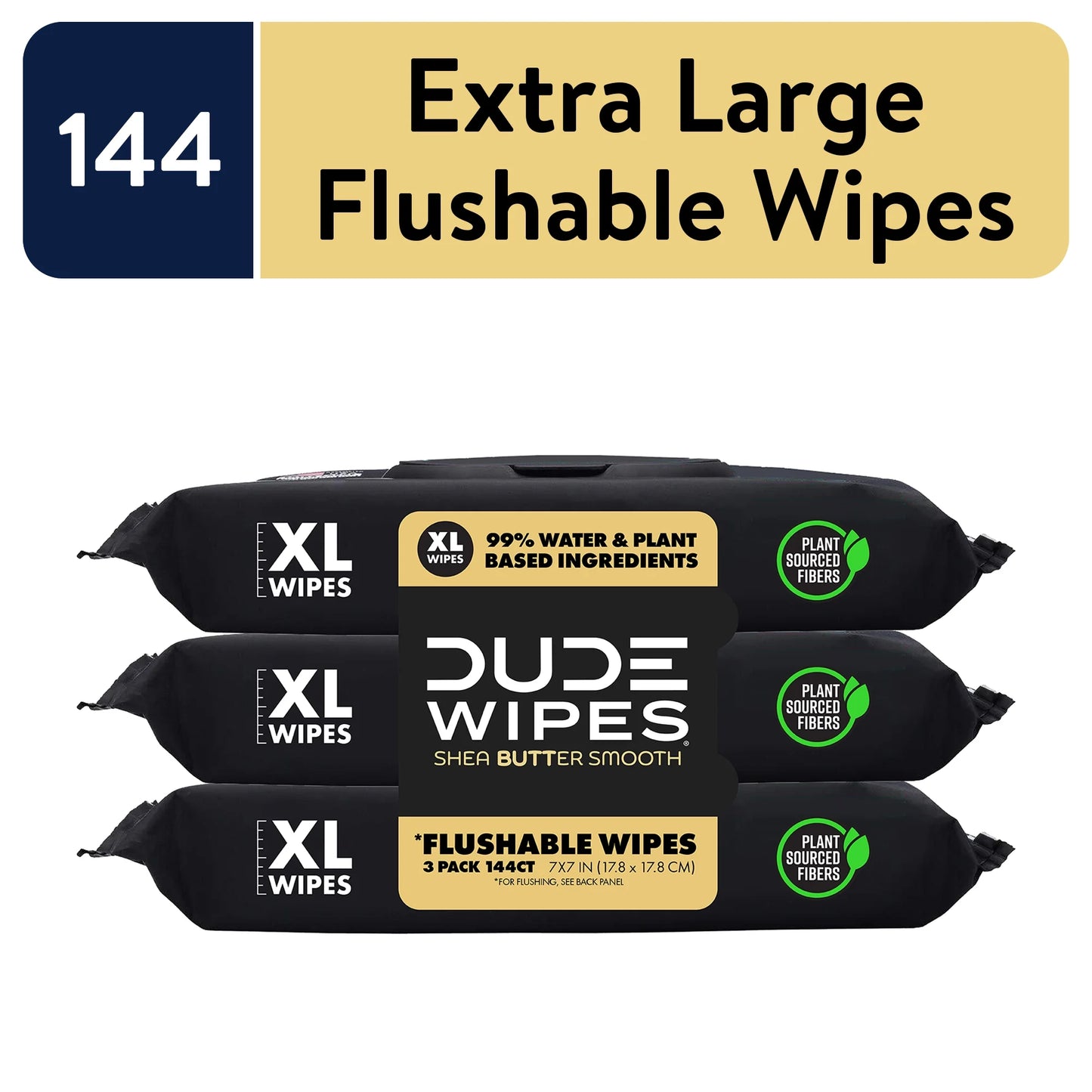 DUDE Flushable Wipes, Extra Large Shea Butter Smooth Wet Wipes, 144 Count