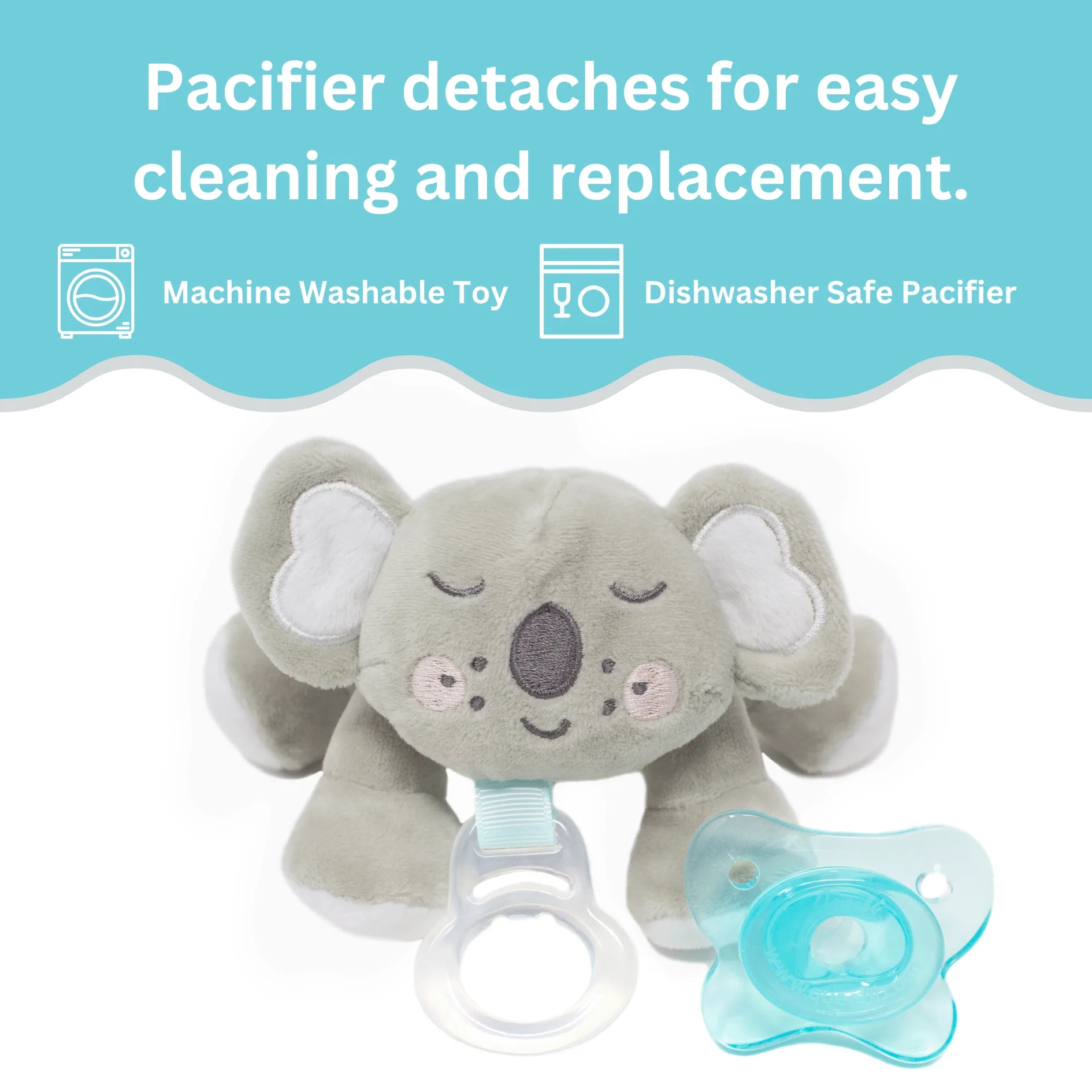 Pacibuddy Koala Pacifier Holder - Plush Toy Includes Detachable Pacifier - Adapts to Name Brand Pacifiers - Baby Gift Suitable for All Ages - Infant Binky, Soother, Paci, Plush Baby Toy