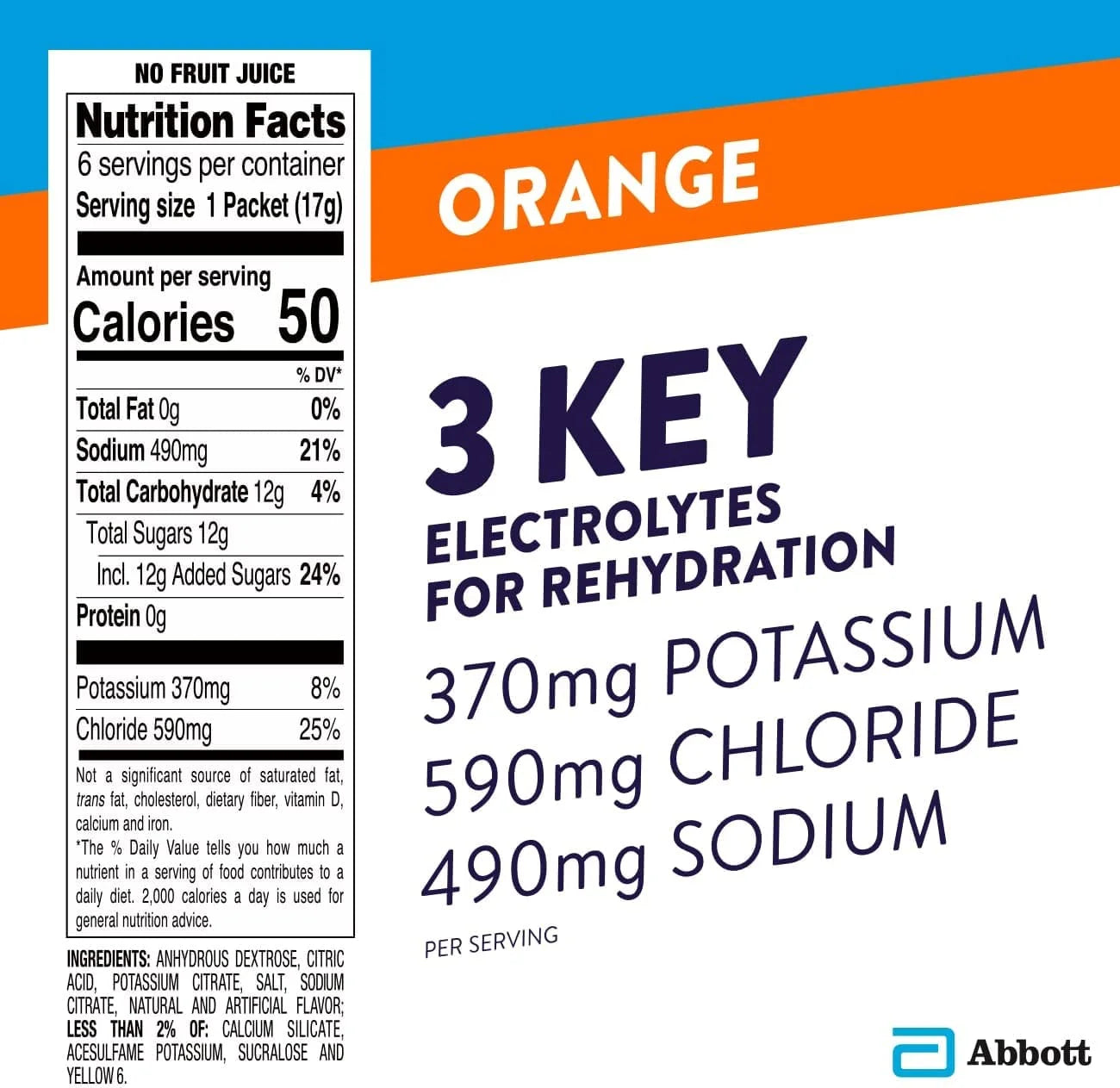 Electrolyte Orange Powder, .6 Oz, Pack of 6