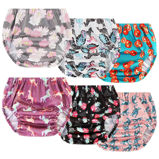 6Pcs Waterproof Cloth Diaper Cover Reusable Plastic Training Pants for Toddlers Diaper Covers for Baby Girls Leak Proof Rubber Underwear for Potty Training Plastic Underwear for Toddlers 1T