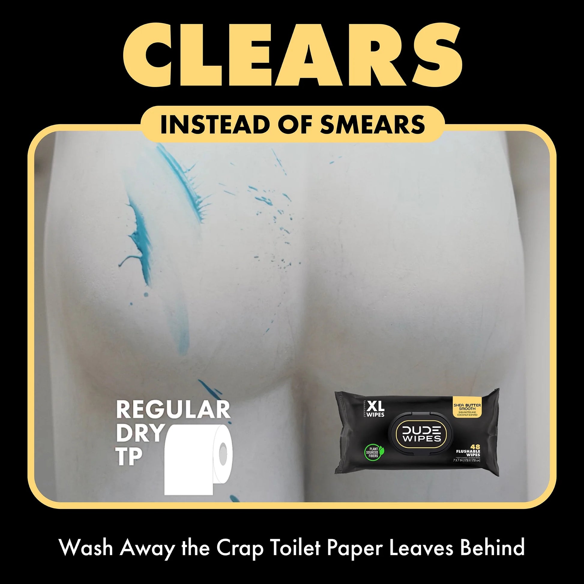 DUDE Flushable Wipes, Extra Large Shea Butter Smooth Wet Wipes, 144 Count