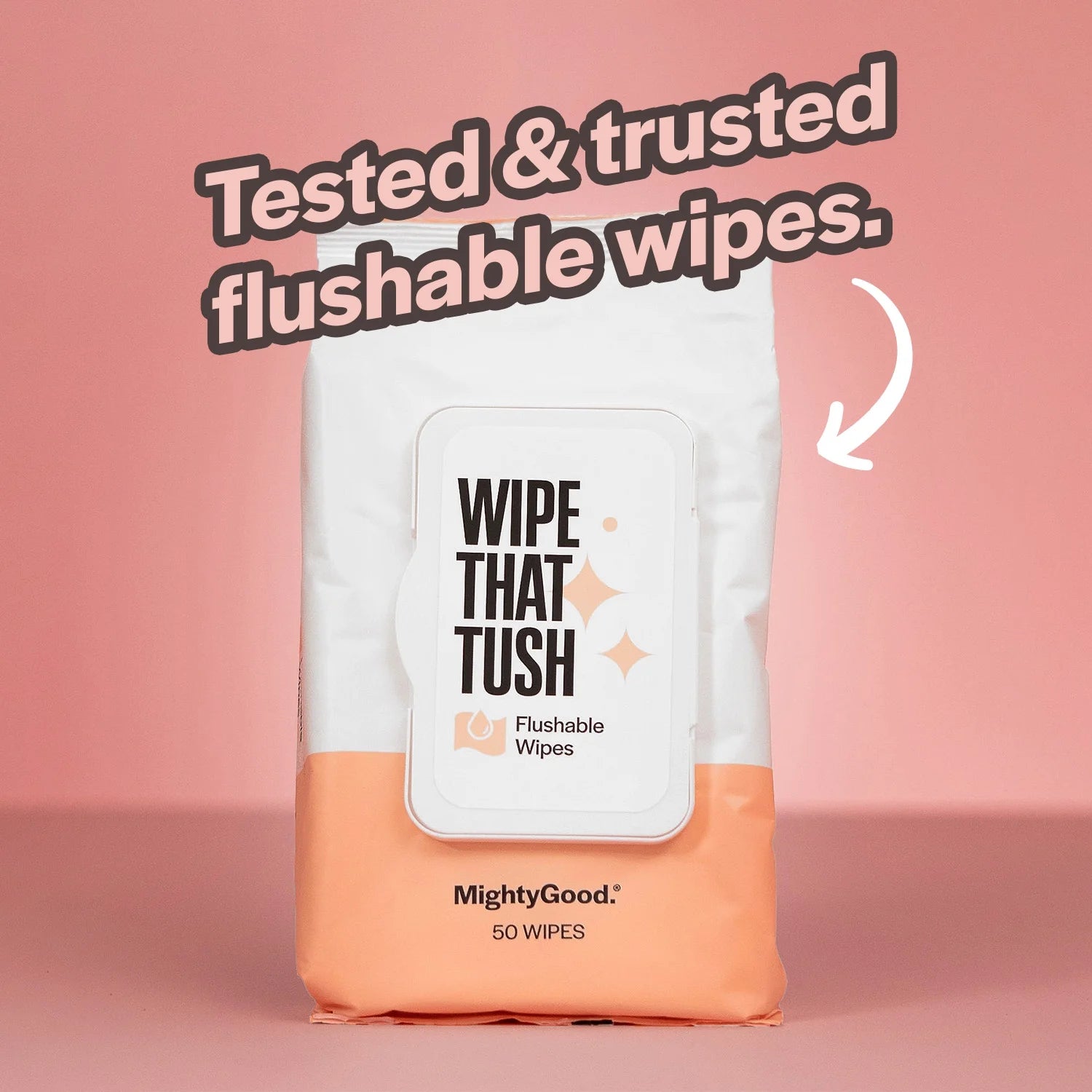 Mightygood Brand - Wipe That Tush Flushable Wipes - 3 Packs of 50 Wipes - 150 Total Wipes