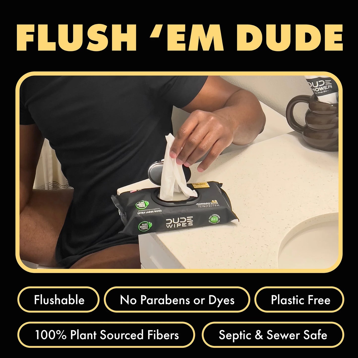 DUDE Flushable Wipes, Extra Large Shea Butter Smooth Wet Wipes, 144 Count