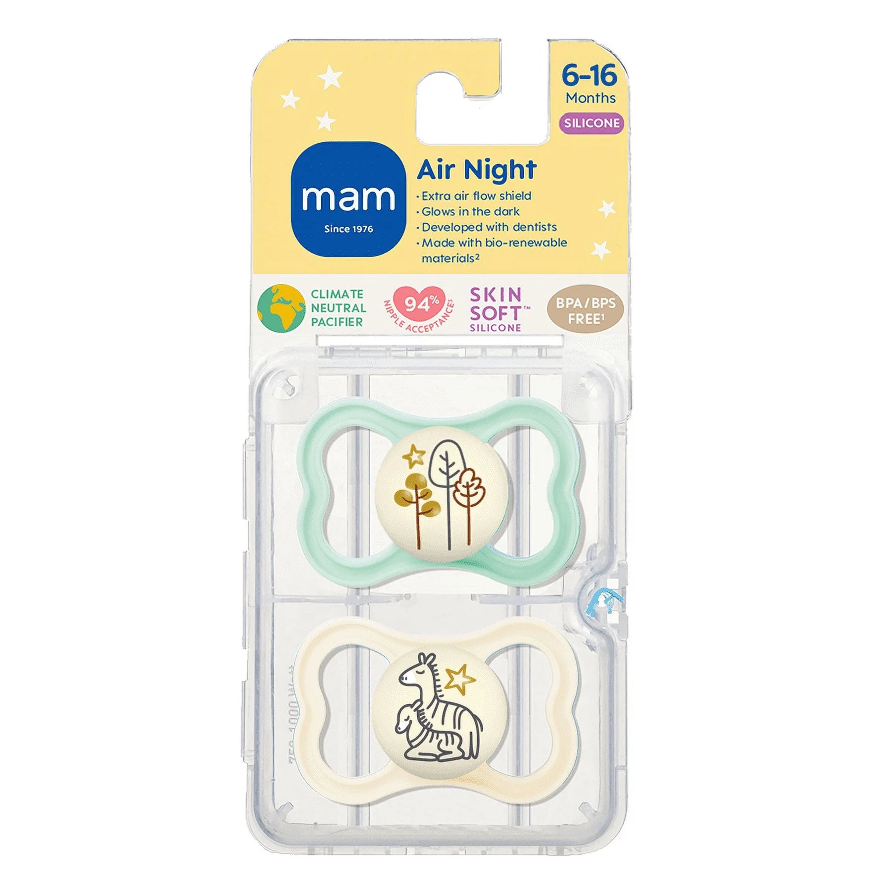 Air Night Pacifier, 6+ Months, Unisex, 2 Pack