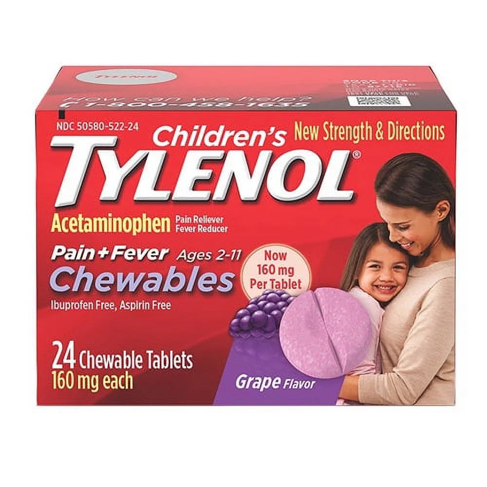 Childrens Pain plus Fever Chewable Tablets, Grape, 24 Ea