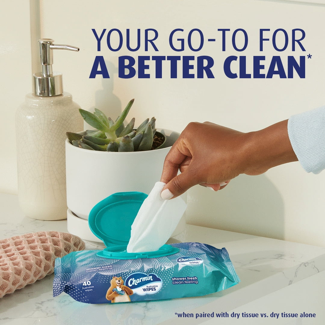 (6 Pack)  Flushable Wipes, 2 Flip-Top Packs, 40 Wipes per Pack, 80 Total Wipes