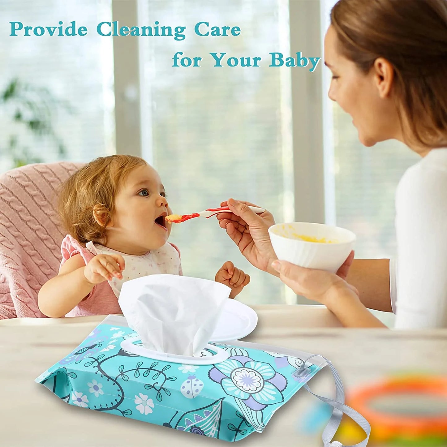 Baby Wipes Container,Baby Wipe Dispenser,Reusable Portable Wipe Holder,Travel Baby Wipes,Refillable Wet Wipe Pouch(Floral)2 Pack