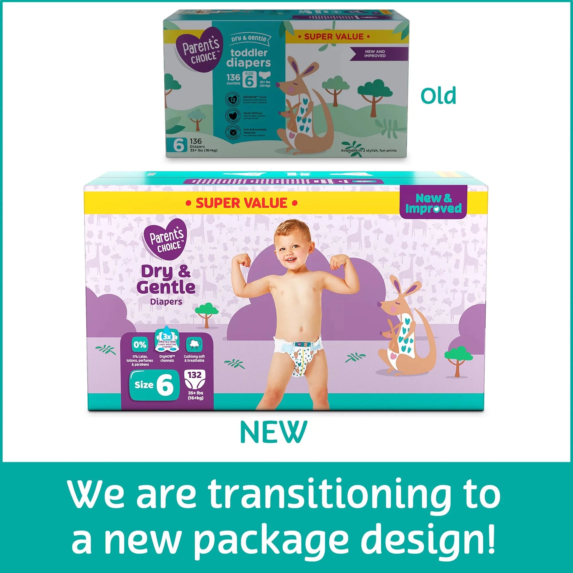 Choice Dry & Gentle Diapers Size 6, Total 132 Ct